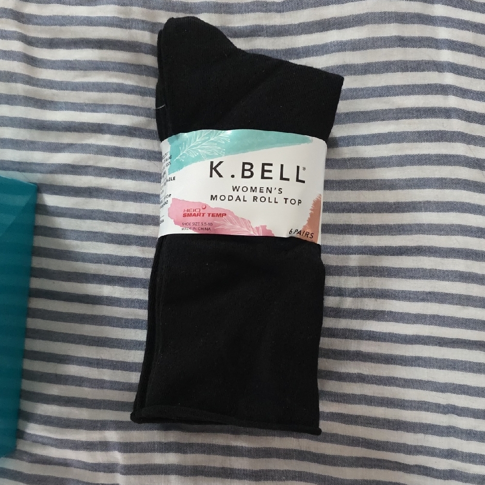 K. Bell Women's Black Modal Roll Top Socks - 6 Pairs